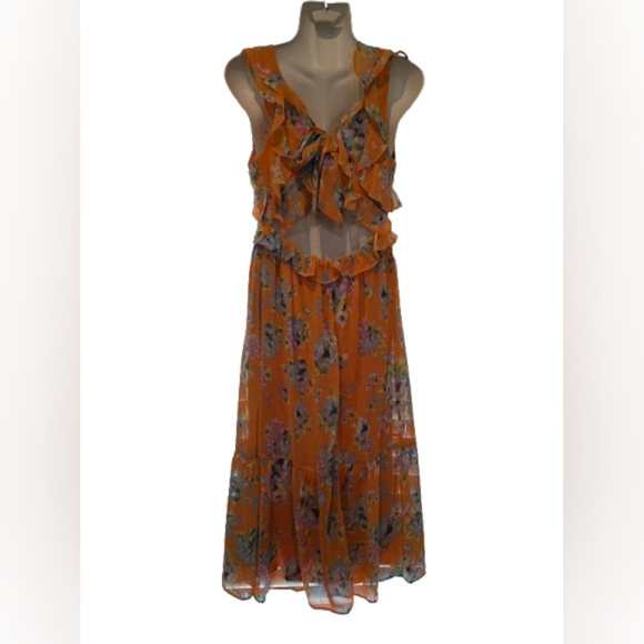 LC Lauren Conrad Orange Floral Maxi Dress Size Medium - Picture 3 of 6
